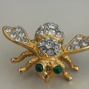 Joan River Bumble Bee Brooch Green Eyes Signed